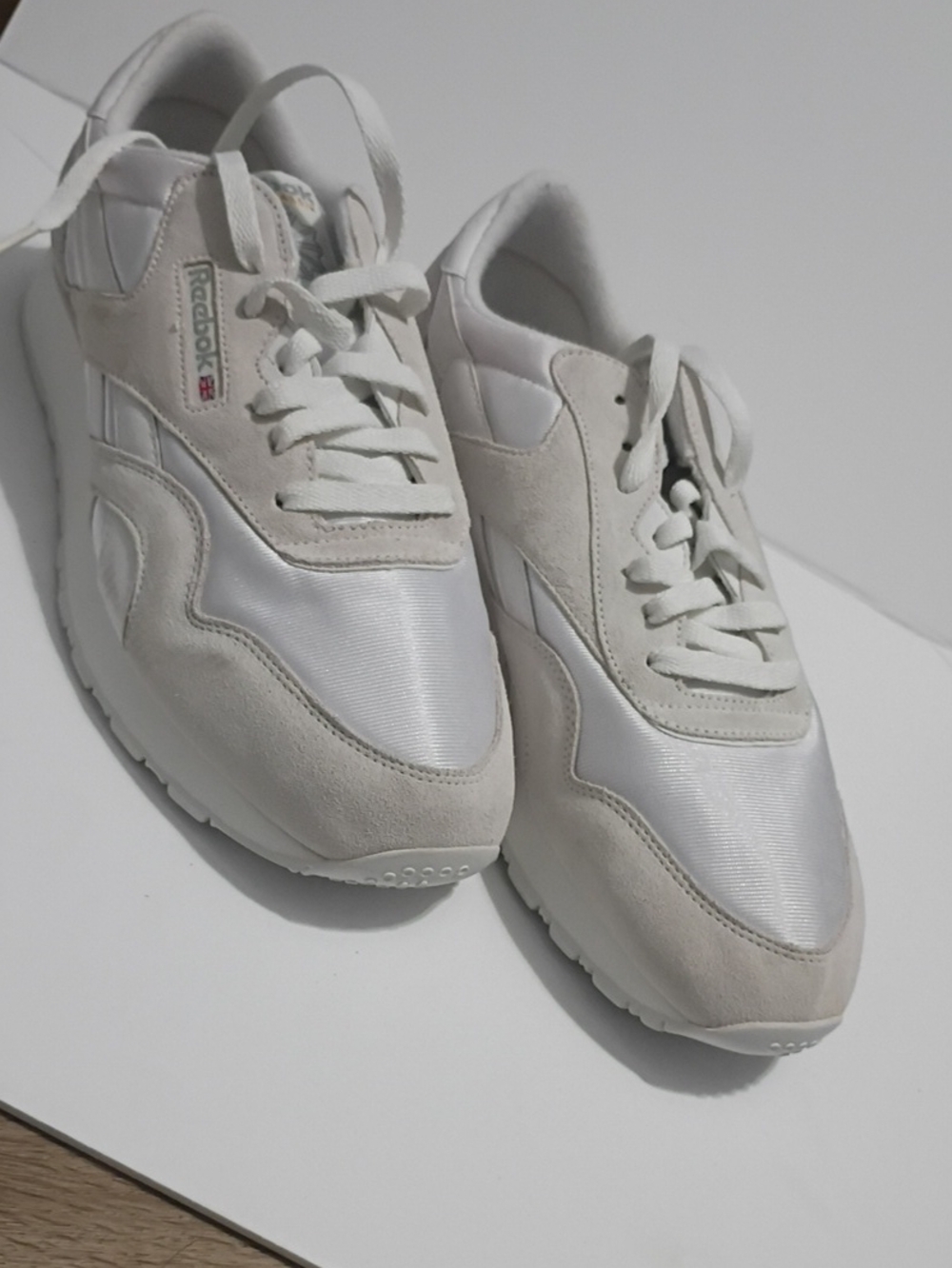 Reebok Light Gray and White Classic Runner Sneakers